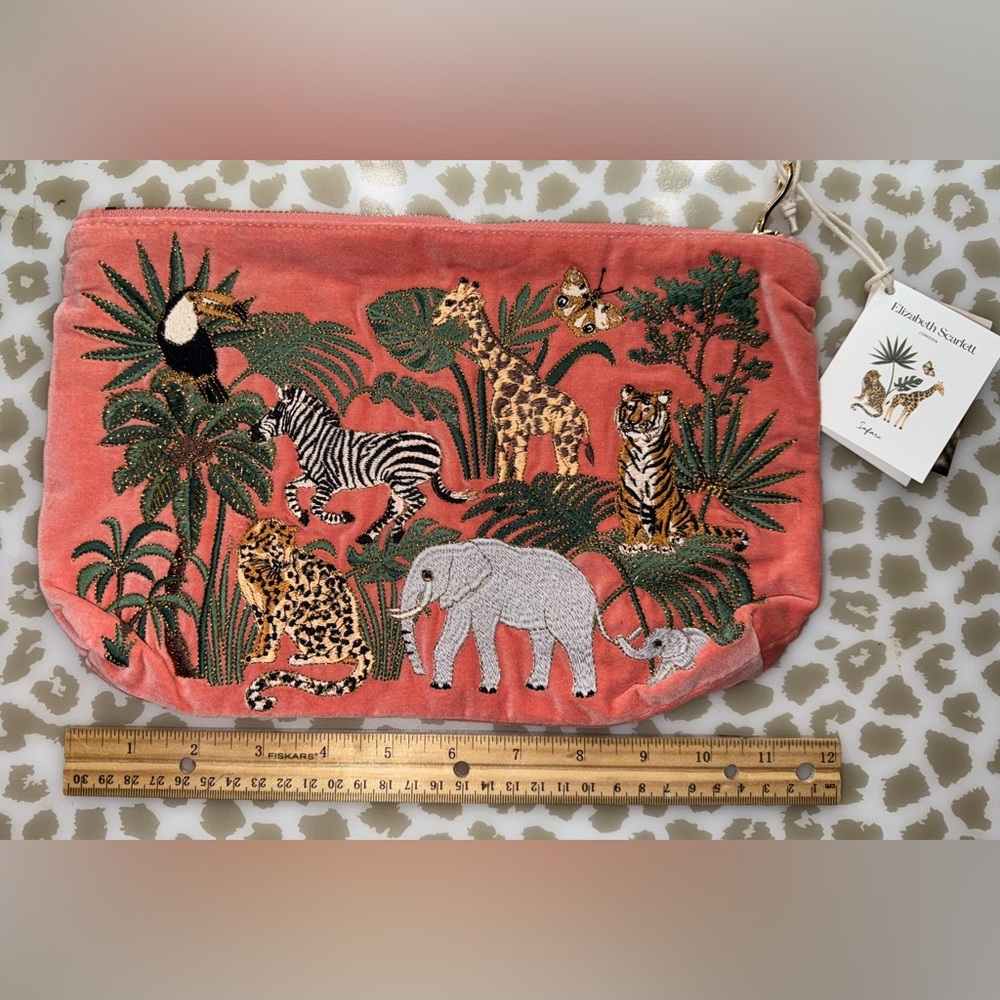 Elizabeth Scarlett: Embroidered Safari Animal Cosmetic Bag